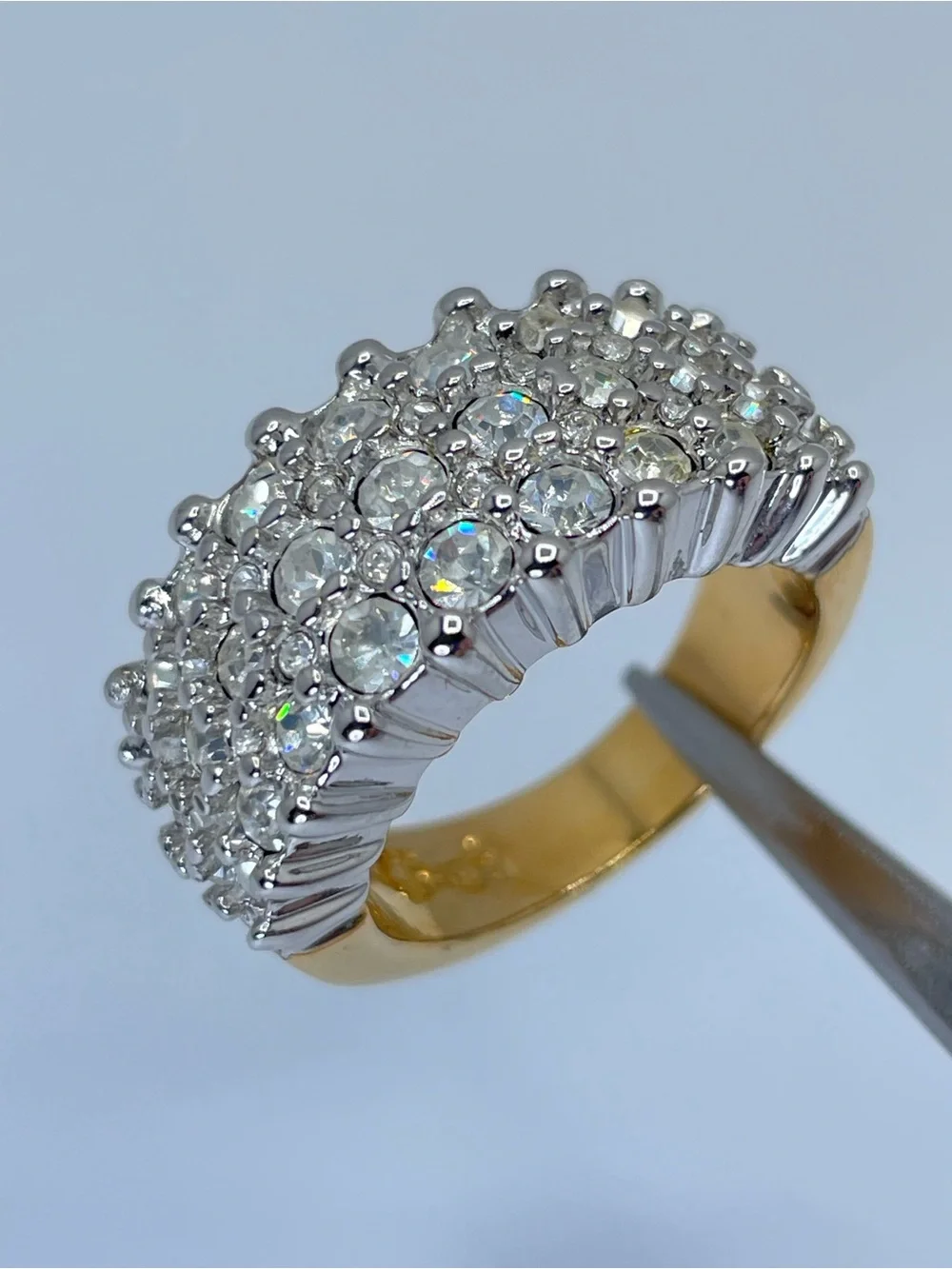 Swarovski Crystal Elements White Crystal Gold Silver Art Deco Statement Ring